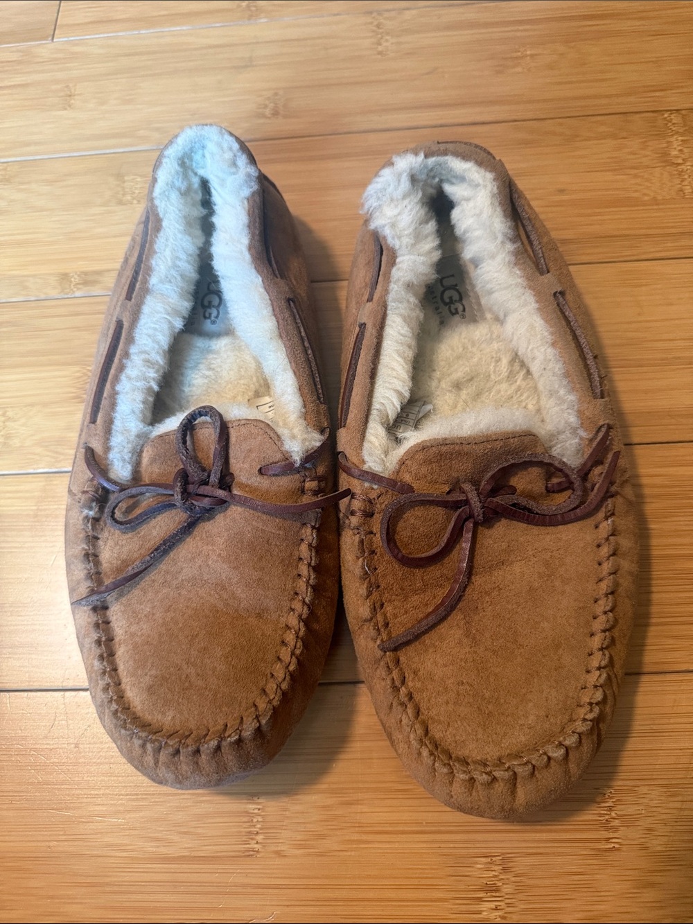 UGG Chestnut Suede Shearling Moccasins